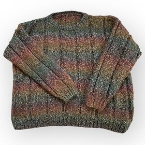 Vintage 1980s Hand-Knit Sweater Women's Olive Green Large Pullover